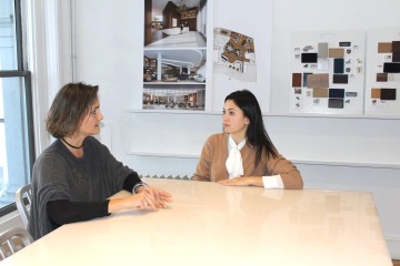 Julia Gamolina (right) Interviewing Hayes Slade (left) 2018 | Photo by Yuan Liang