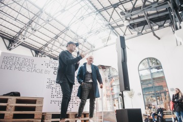 Ravi Naidoo in conversation with reSITE founder Martin Barry on the Shared Cities Live Mic State at reSITE 2019 REGENERATE | Photo courtesy of Alexandra Siebenthal